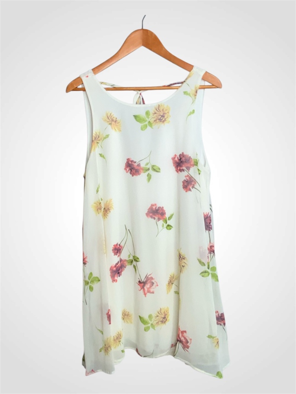Millibon White Sleeveless Flowy Shift Dress Floral Print L